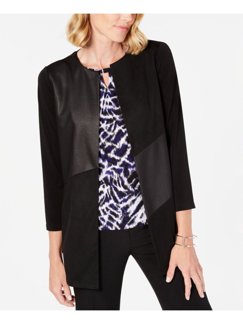 NWT Kasper Women Size Medium Black Mixed-Media Topper Longline Blazer Jacket NEW